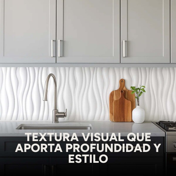 Revestimiento de Pared Panel 3D PVC 50x50cm Ondas Línea X6 Ondas Blanco