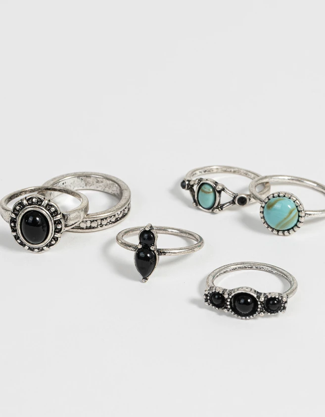 Sets Anillos Con piedra Set De Anillos Con Piedras - Plateado Antique Silver