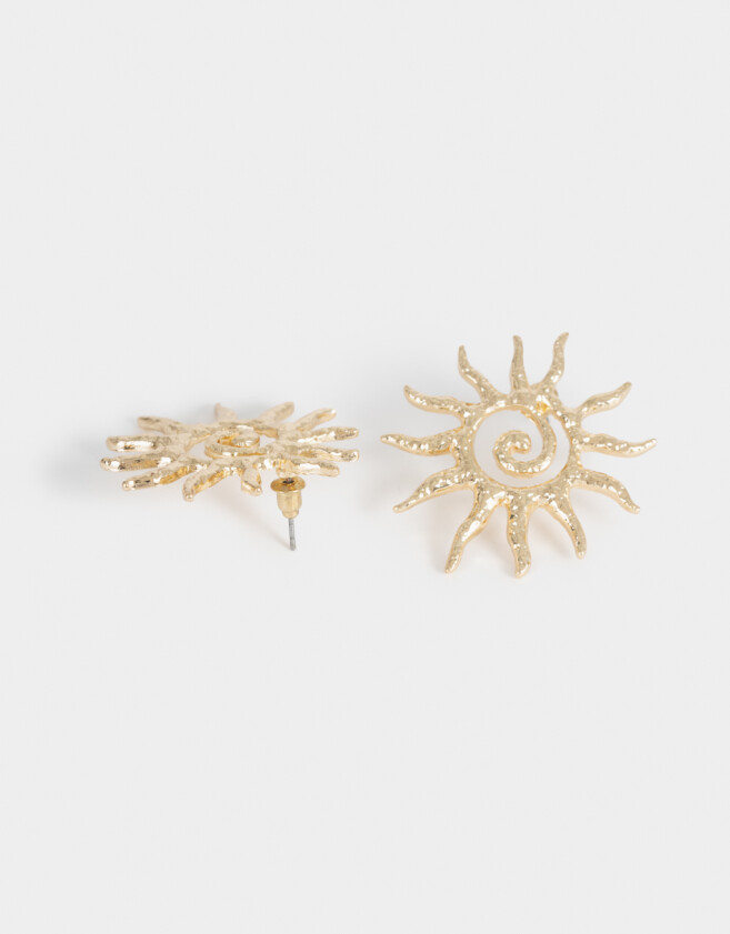 Aros Colgantes Cortos Soles Aro Espiral Con Sol - Dorado