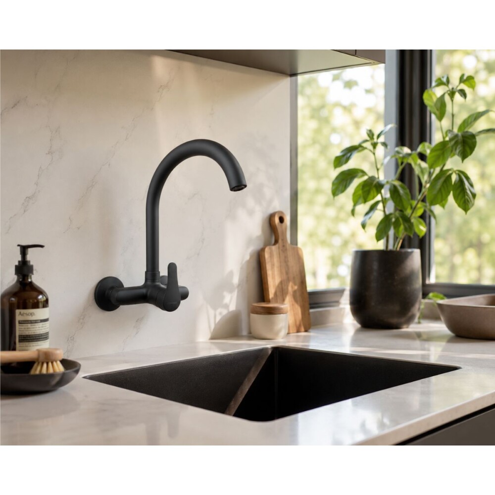 Grifería de cocina Monocomando de pared Capri Negro Mate Grifería De Cocina Monocomando De Pared Capri Negro Mate