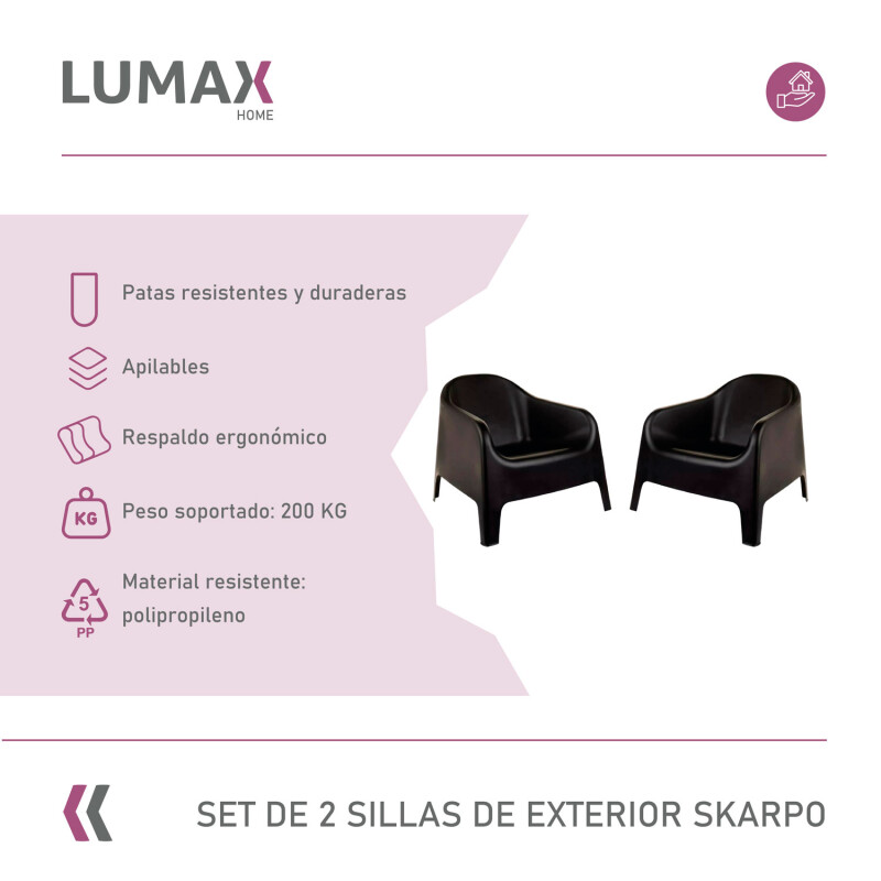 Set de 2 Silla Plastico Skarpo Jardin Liso Negro