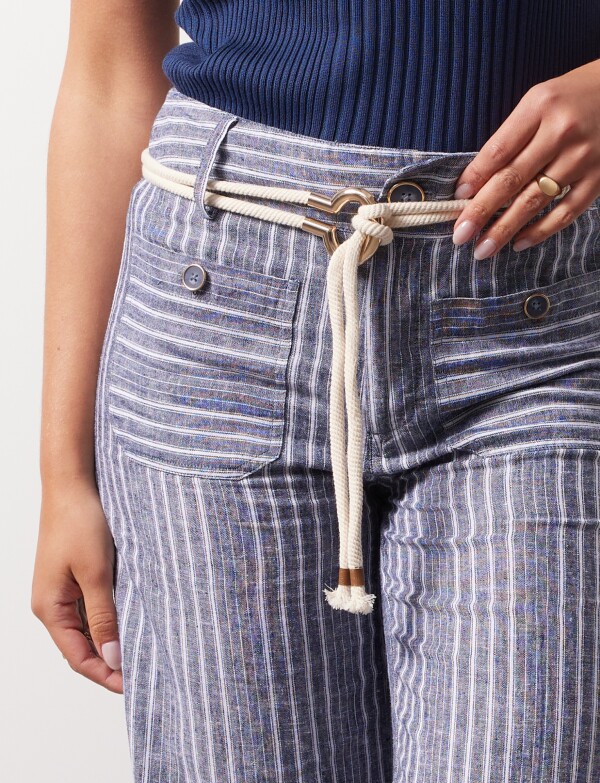 Pantalon Lino Cinto AZUL/BLANCO