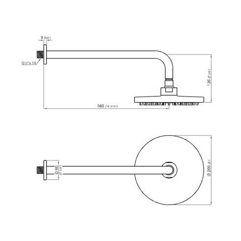 ROSETA y brazo redonda articulada 20Cm CROMada 000