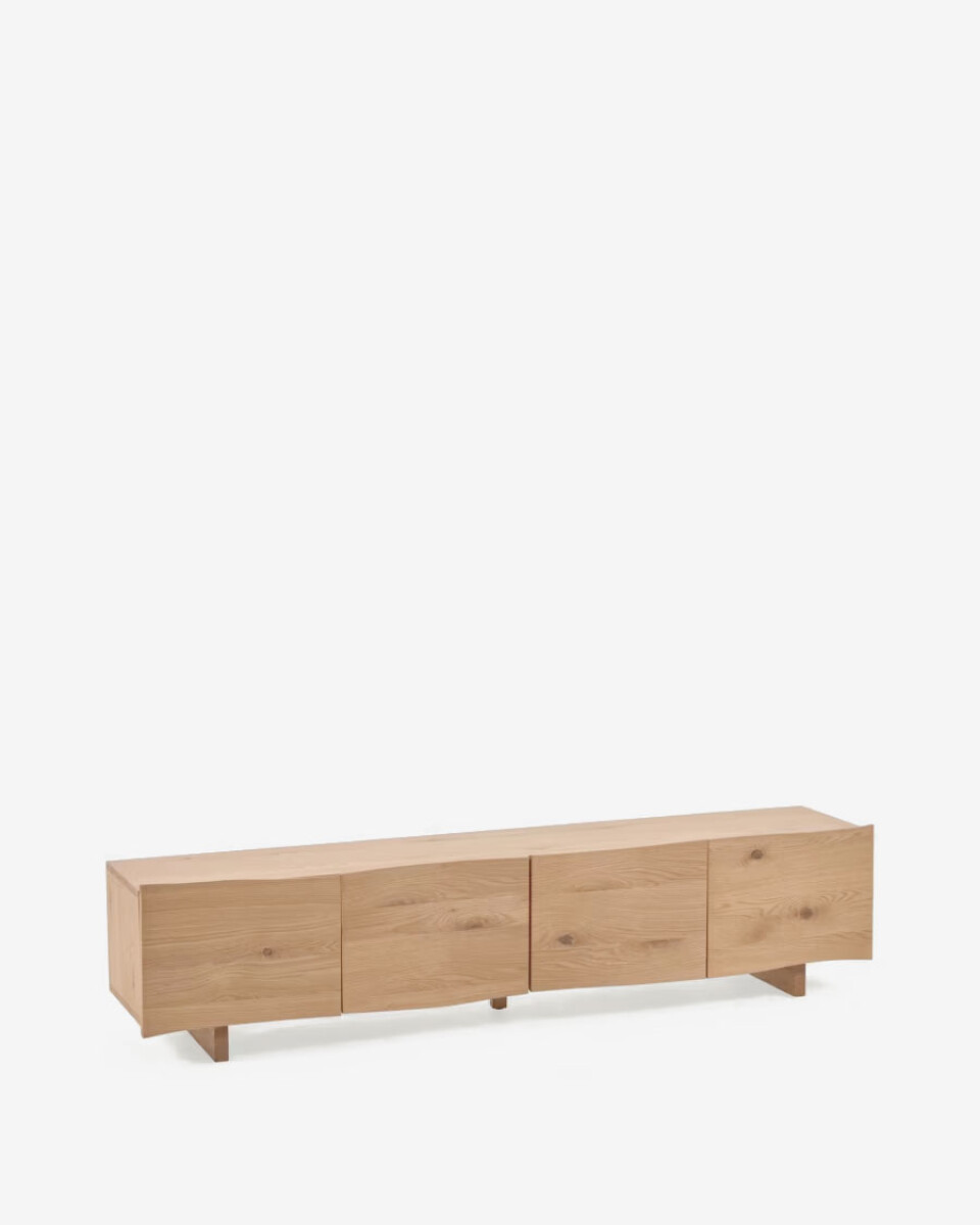 Mueble TV Rasha 4 puertas de chapa de roble con acabado natural 200 x 45 cm 