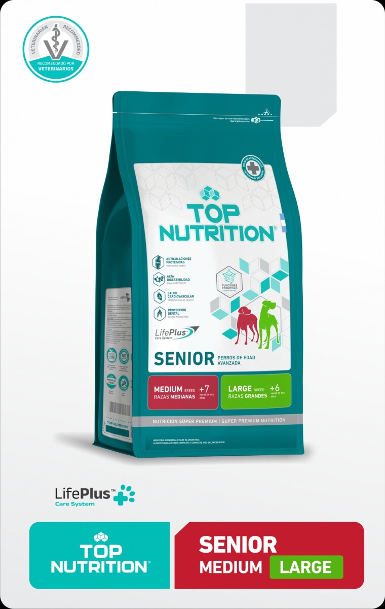TOP NUTRITION PERROS SENIOR RAZAS MEDIANAS Y GRANDES X 15 KG - Top Nutrition Perros Senior Razas Medianas Y Grandes X 15 Kg 