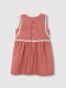 Vestido Lino Con Tiras Bordadas En Contr Fresa Claro