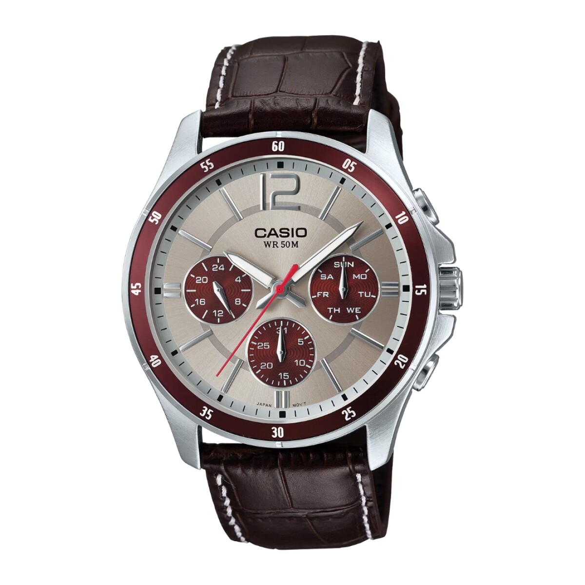 Reloj Casio MTP1374L 7A1VDF para hombre con correa de cuero - Plateado 