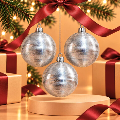 Esfera de Navidad Plateada con textura x3 Esfera de Navidad Plateada con textura x3