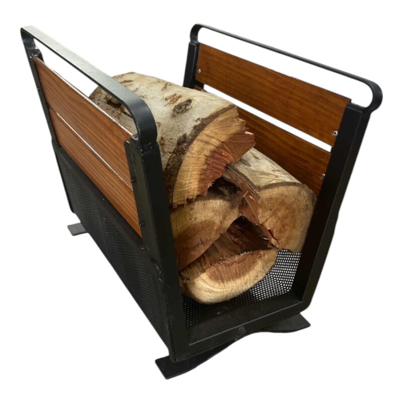 Canasto de leña para estufa con metal y madera Canasto de leña para estufa con metal y madera