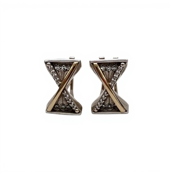 Caravanas Reloj de Arena-Plata y oro-Piedra Zirconia-CA5150 conpiedra