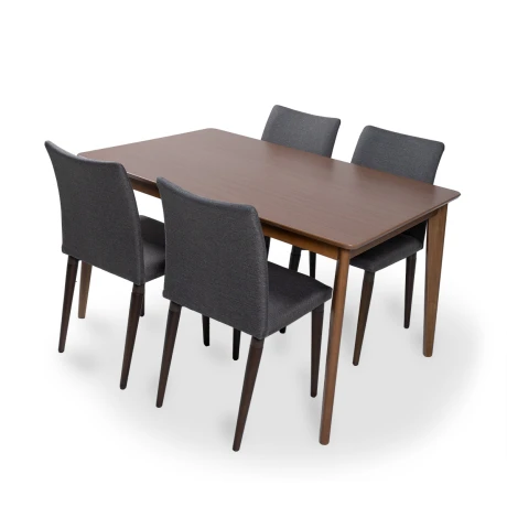 Combo comedor Mesa Olive + 4 Sillas Iron - Tela Rústica Linked 56 (Ceniza)