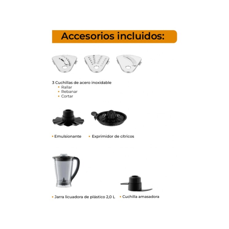 Multiprocesadora Hogaron HGFP25 12 en 1 1500 W con Licuadora y Exprimidor Multiprocesadora Hogaron HGFP25 12 en 1 1500 W con Licuadora y Exprimidor