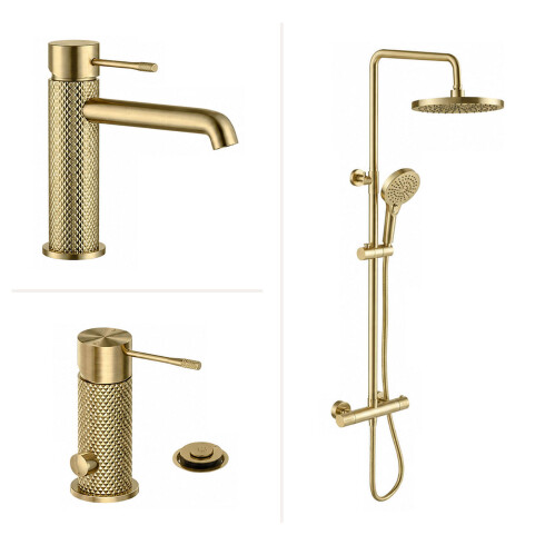 JUEGO DE GRIFERIA SIGNATURE BRUSHED GOLD CON BARRA DE DUCHA DORADO-BRUSHED GOLD