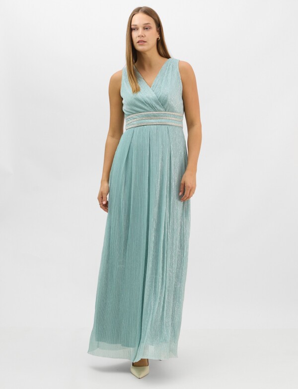 Vestido Gasa Con Lurex Y Cintura De Strass VERDE AGUA