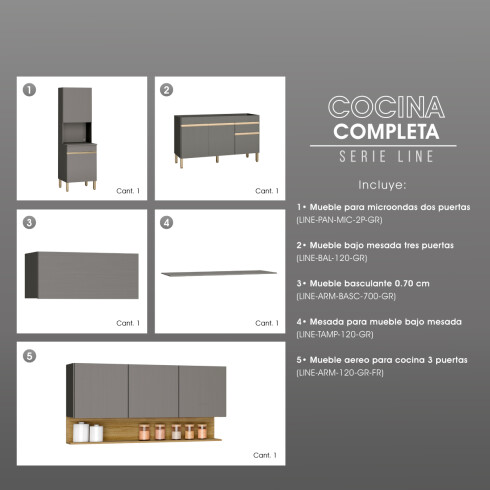 JUEGO COCINA MODULAR MOBILIARIO MDP LINE GAMAS DE GRIS GAMAS DE GRIS