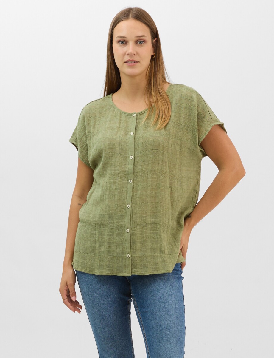 Blusa Fluida De Algodón Texturizado - Oliva 
