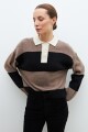 Sweater rayado cuello polo beige melange