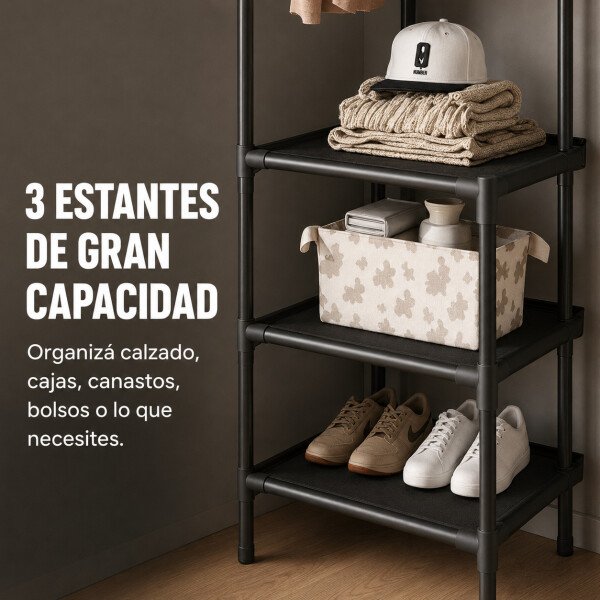 Mueble Perchero Esquinero Zapatera Hierro Colgador Ropa Rack Negro 1