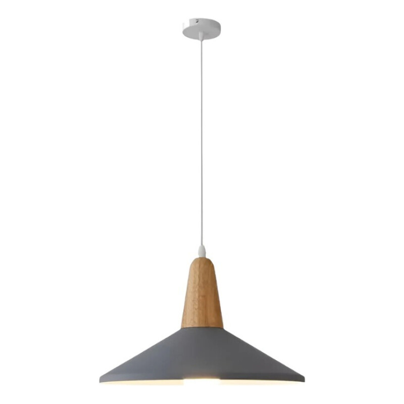 Lampara Colgante Metal Nordica Plato Deco Simil Madera Led Gris