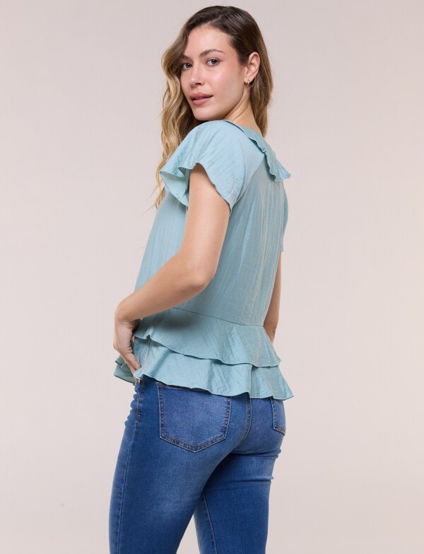 Blusa Satén Péplum VERDE AGUA