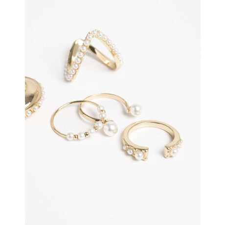 Set De Anillos Con Perlas Dorado