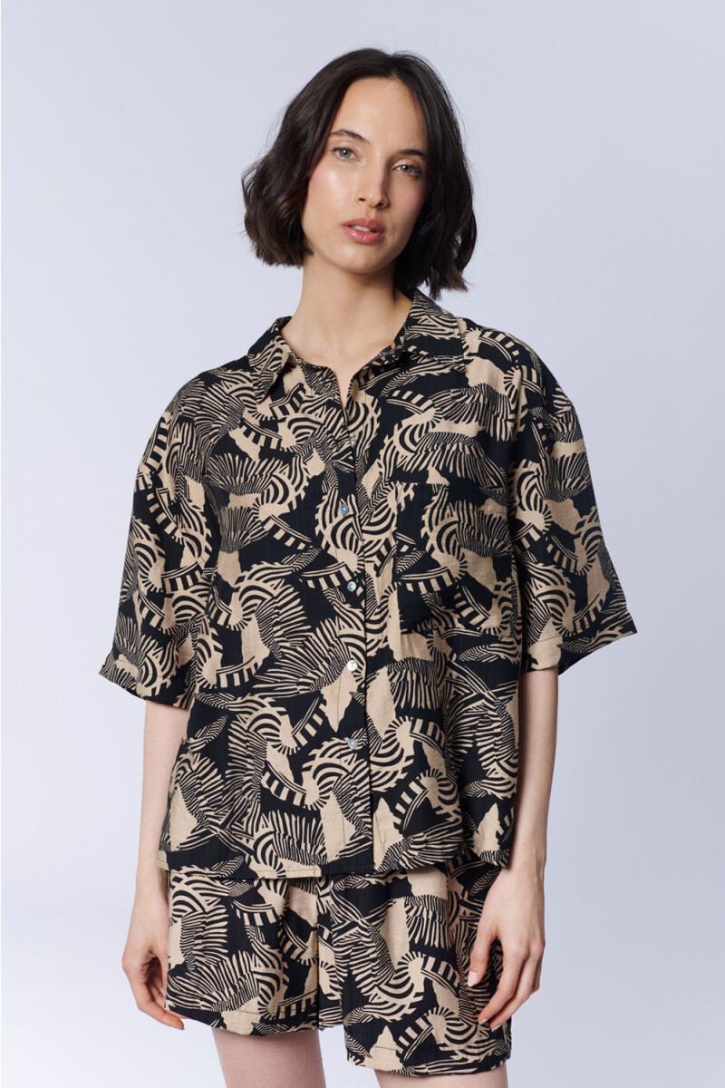 Camisa manga corta estampa Tucanes Negro