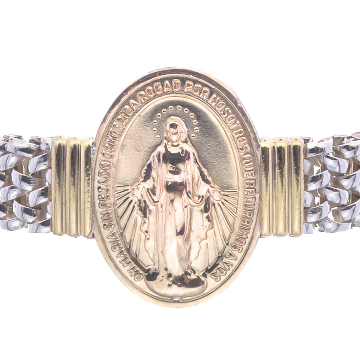 Pulsera religiosa de plata 925 y double de oro 18 ktes 