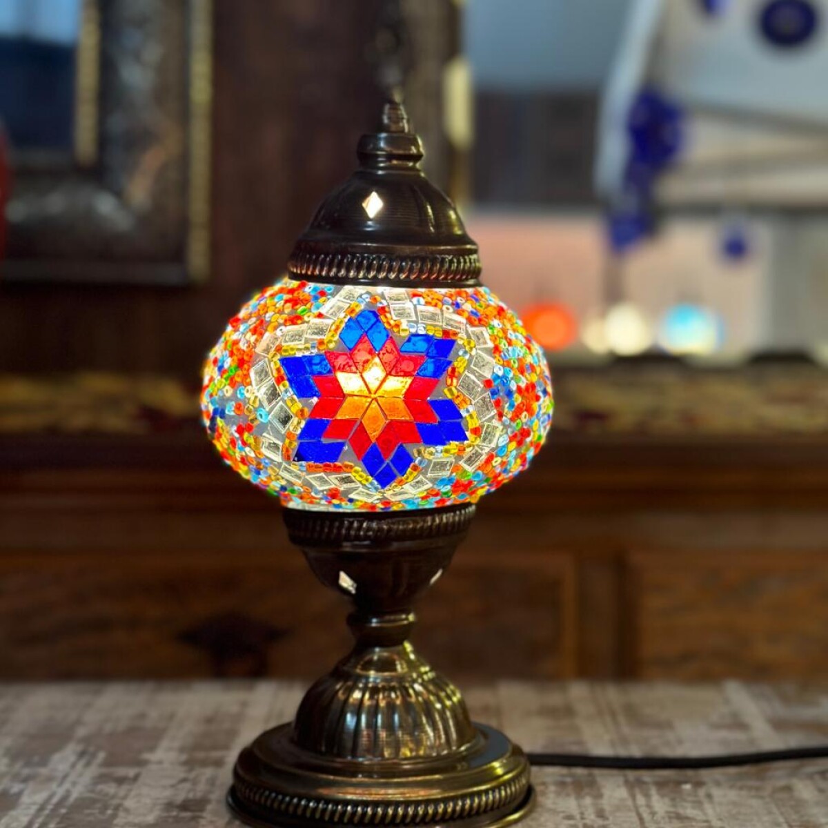 Lámpara vitraux de mesa TM12 - Estrella multicolor 