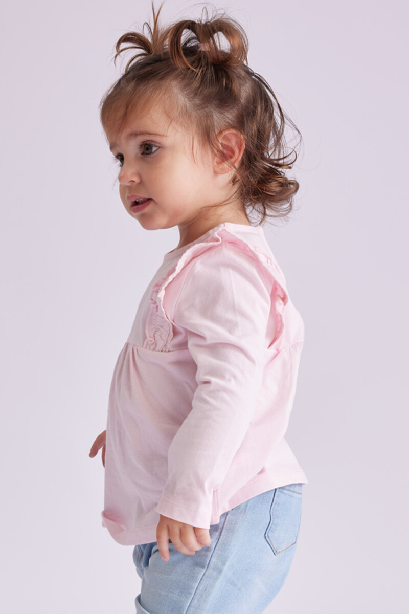 Remera manga larga corte y volados Rosa