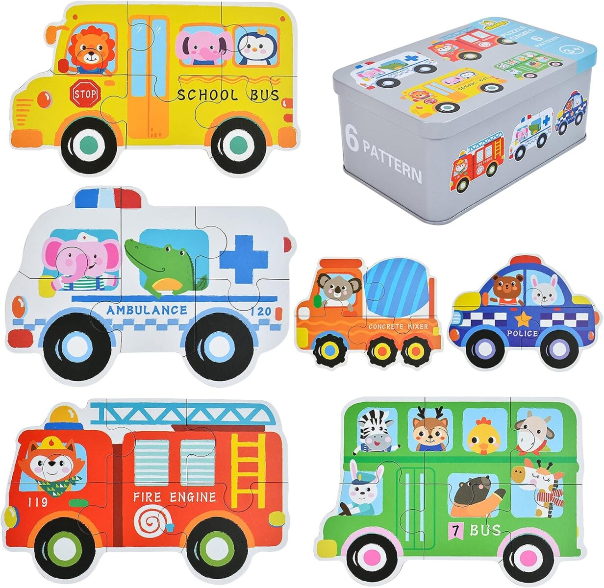 Puzzle divertido en lata - transportes 