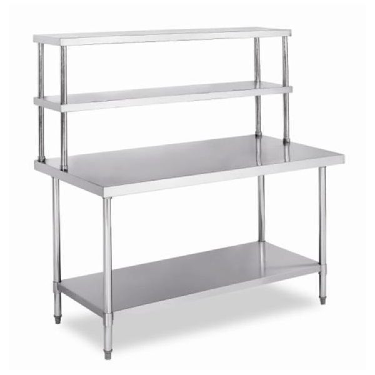 Mesa de Trabajo Inox 1.5 m. con Estantes Superiores Perpetua 