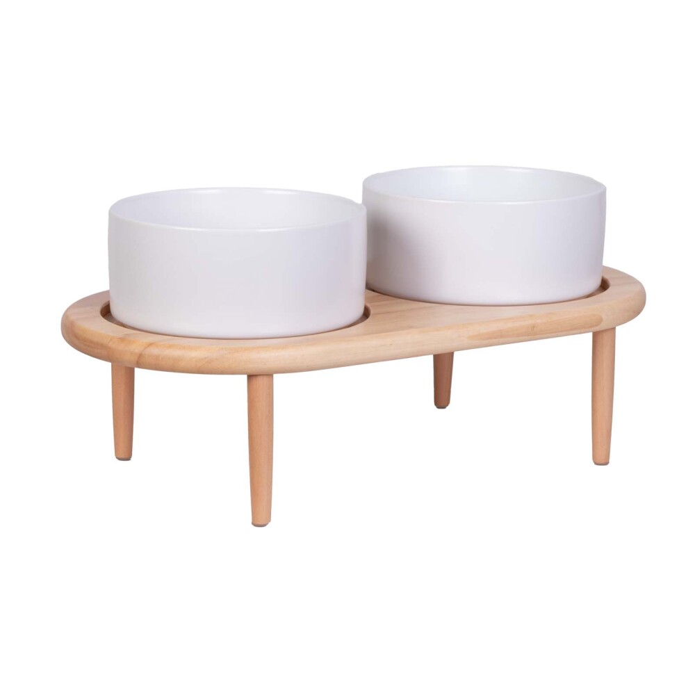 COMEDERO CERÁMICA Y BAMBÚ CERAMICA-Y-BAMBU BLANCO DOBLE