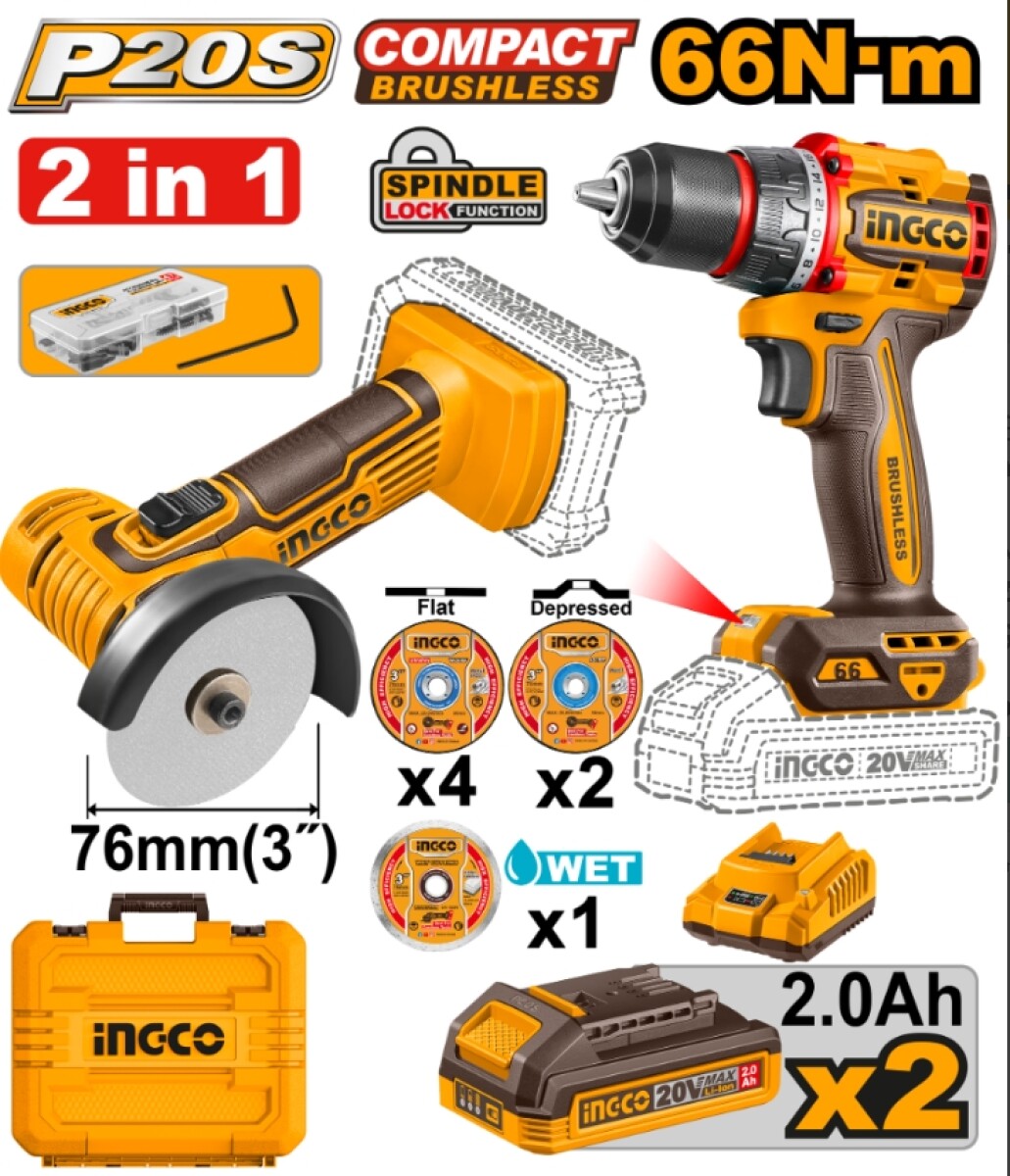 Kit Mini amoladora 3" + Taladro 66nm + Valija 