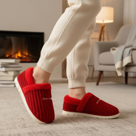 Pantuflas Peluche Unisex Antidesliz Suela Gruesa Invierno Rojo