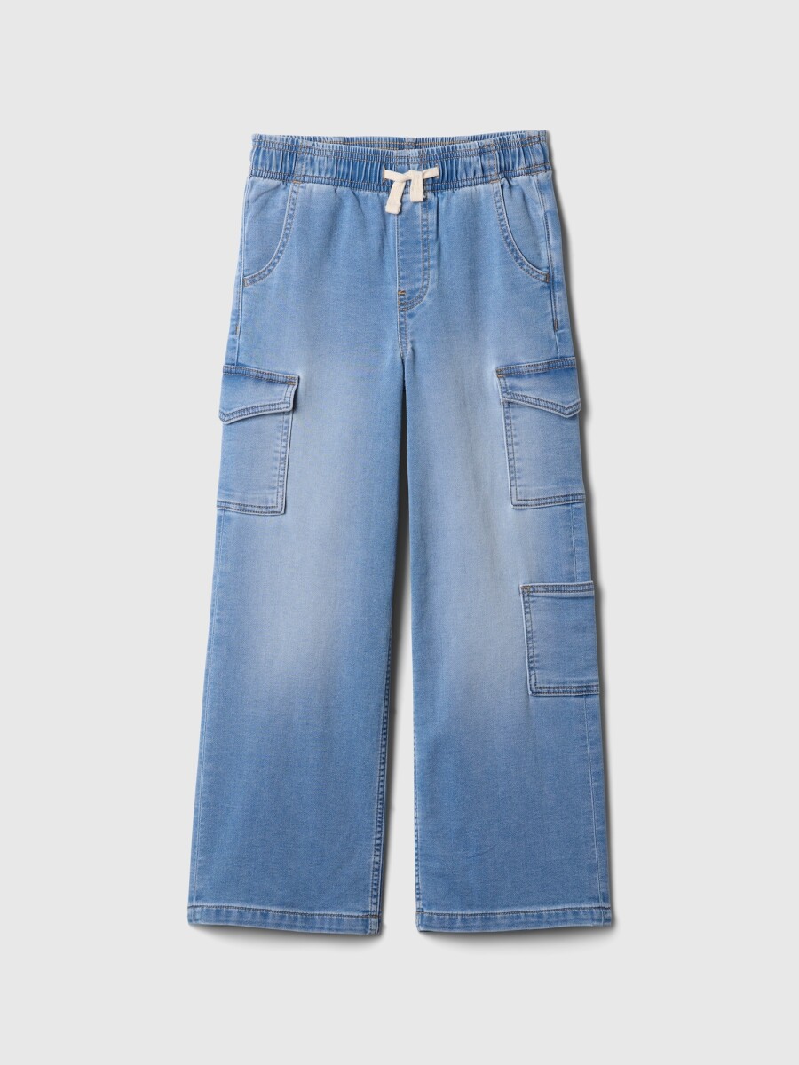 Jean Easy Wide Cargo Niña - Light Wash 