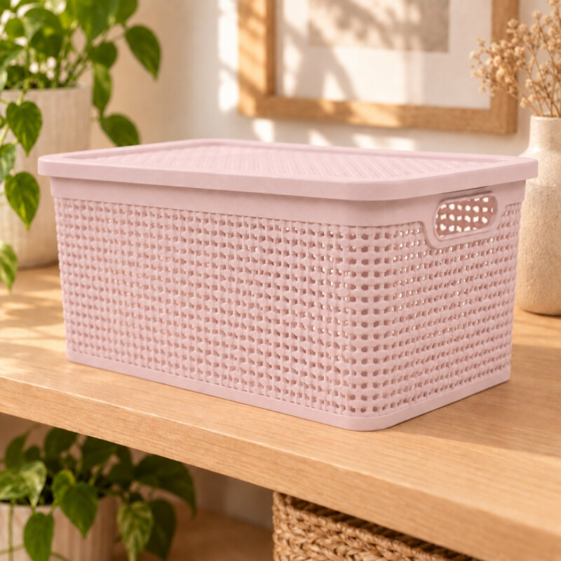 Caja simil ratán 15 lts ROSADO