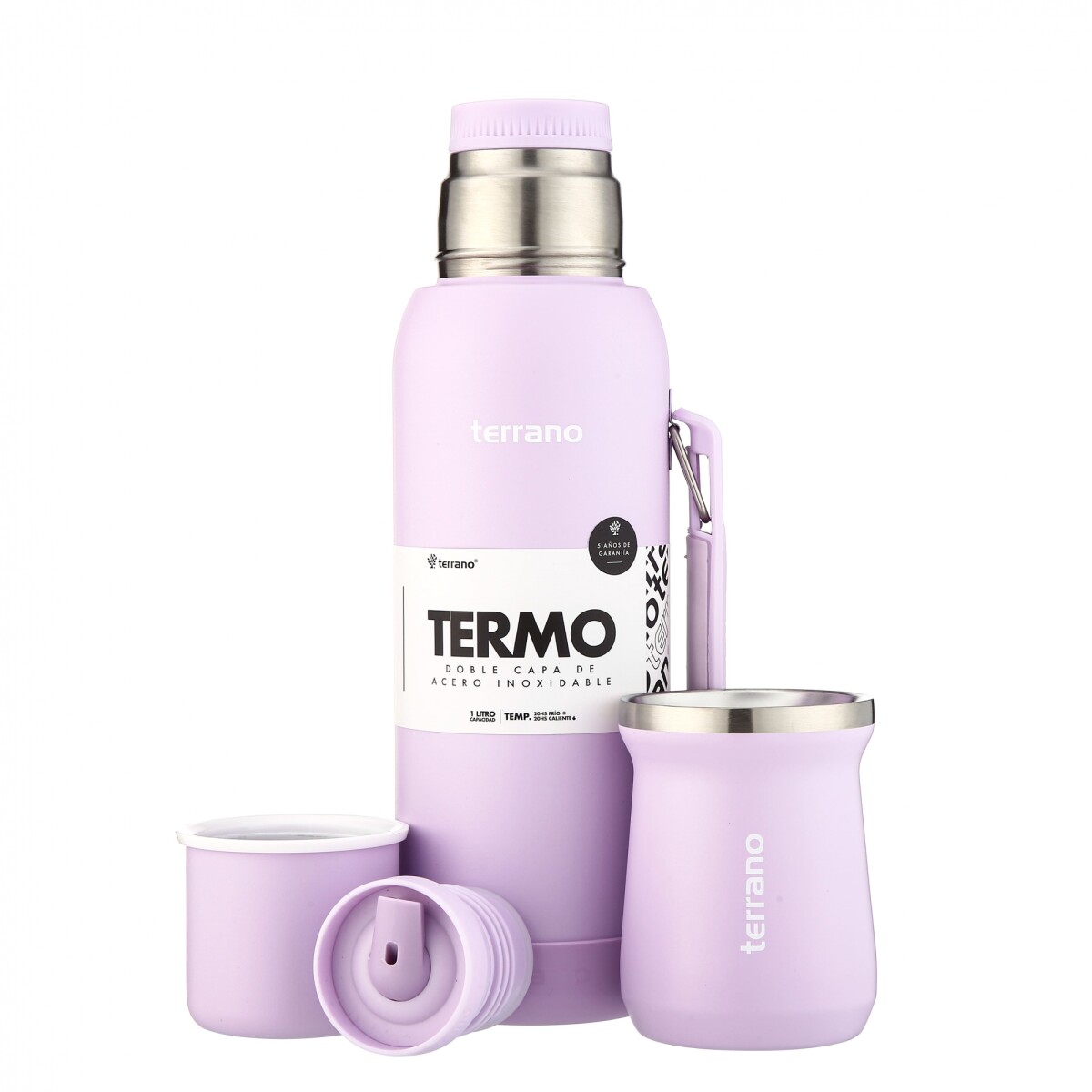 Kit Termo 1LT Con Base De Silicona + Mate de Acero Tradicional - Lila 
