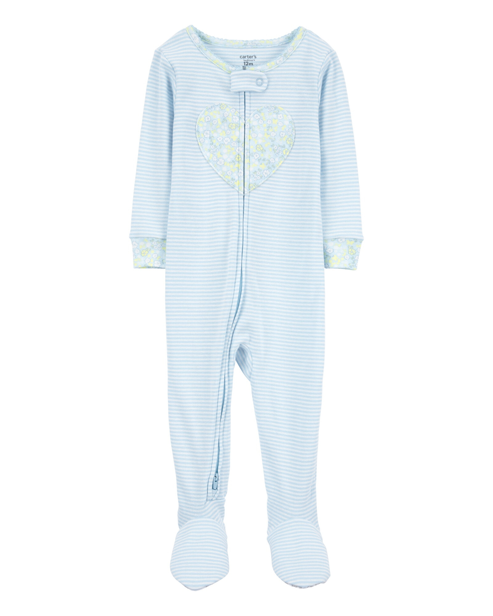 Pijama una pieza de algodón, con pie, celeste, estampa corazón. Talles 12-24M Pijama una pieza de algodón, con pie, celeste, estampa corazón. Talles 12-24M