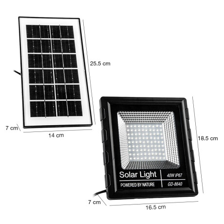 Foco Exterior Solar p/Pared Led 40W c/ Control y Sensor Luz Negro