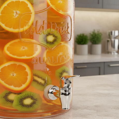 Dispensador De Jugo Retro Vidrio 7L C/Grifo Y Tapa Hermética Transparente