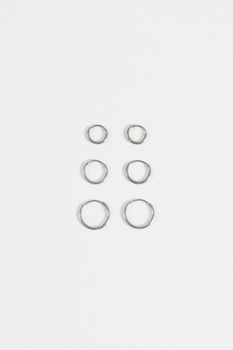 Set de 3 aros de acero finos plateado