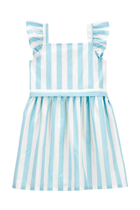 Vestido de popelina con volantes y lazo, diseño a rayas Sin color