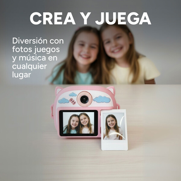 Cámara Gatito Infantil Instantánea 48MP Con Juegos Y Música Color Rosa