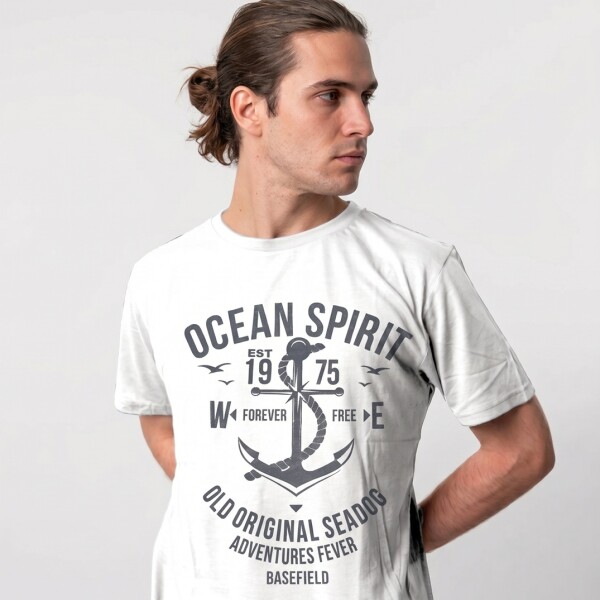 T-Shirt Print V27 Ocean White