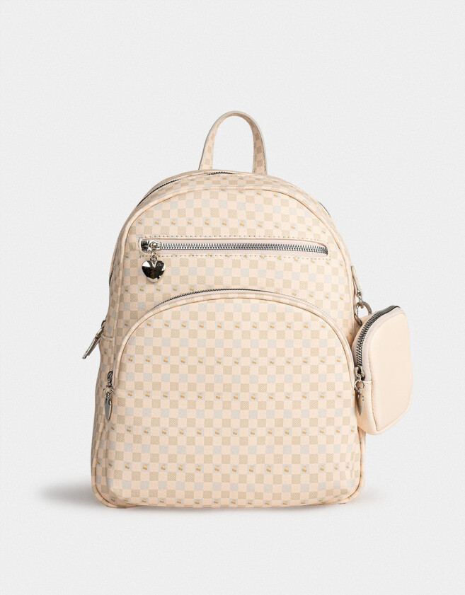 Mochilas Urbanas Mochila De Cuerina Con Pouch - Estampado Geometrico