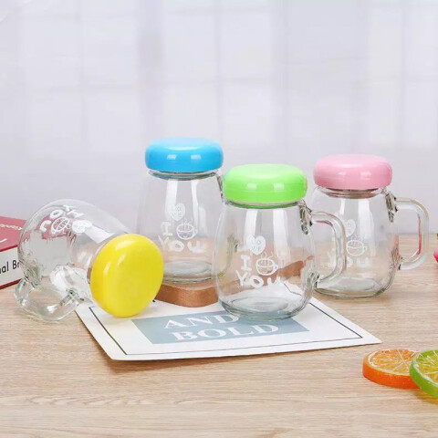 Taza de vidrio de colores c/tapa 300ml Taza De Vidrio De Colores C/tapa 300ml