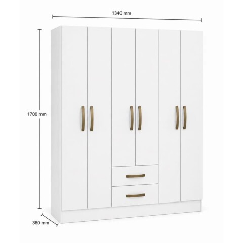 Ropero Placard 6 Puertas 2 Cajones Moderno Ancho 134 cm - Blanco Ropero Placard 6 Puertas 2 Cajones Moderno Ancho 134 cm - Blanco