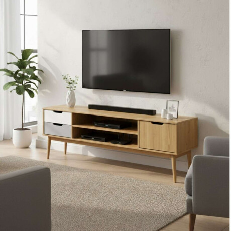 Rack para tv Linea Nordica Roble/Gris claro/Blanco