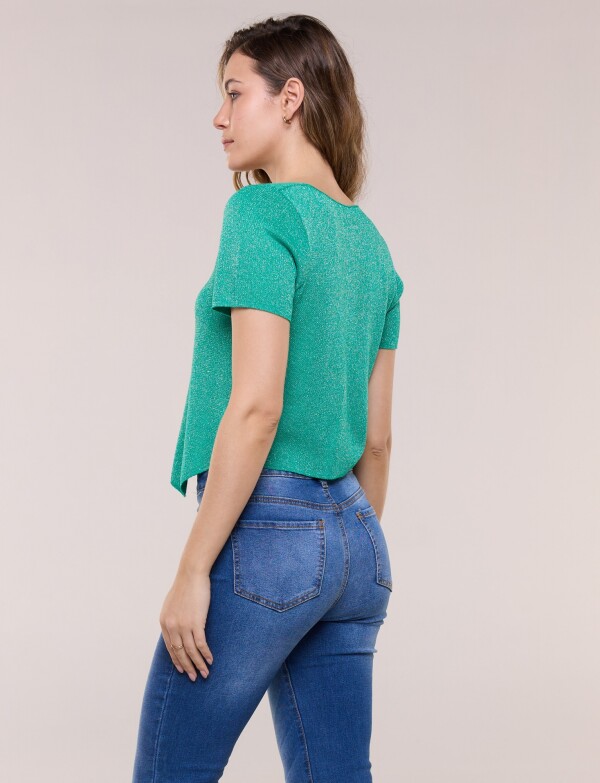 Cardigan Tejido Crop Con Brillo Y Escote V VERDE