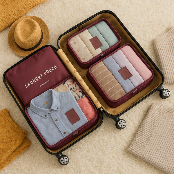 Organizador De Valija Set Viaje Estuche 6 Piezas Necessaire Color Bordo